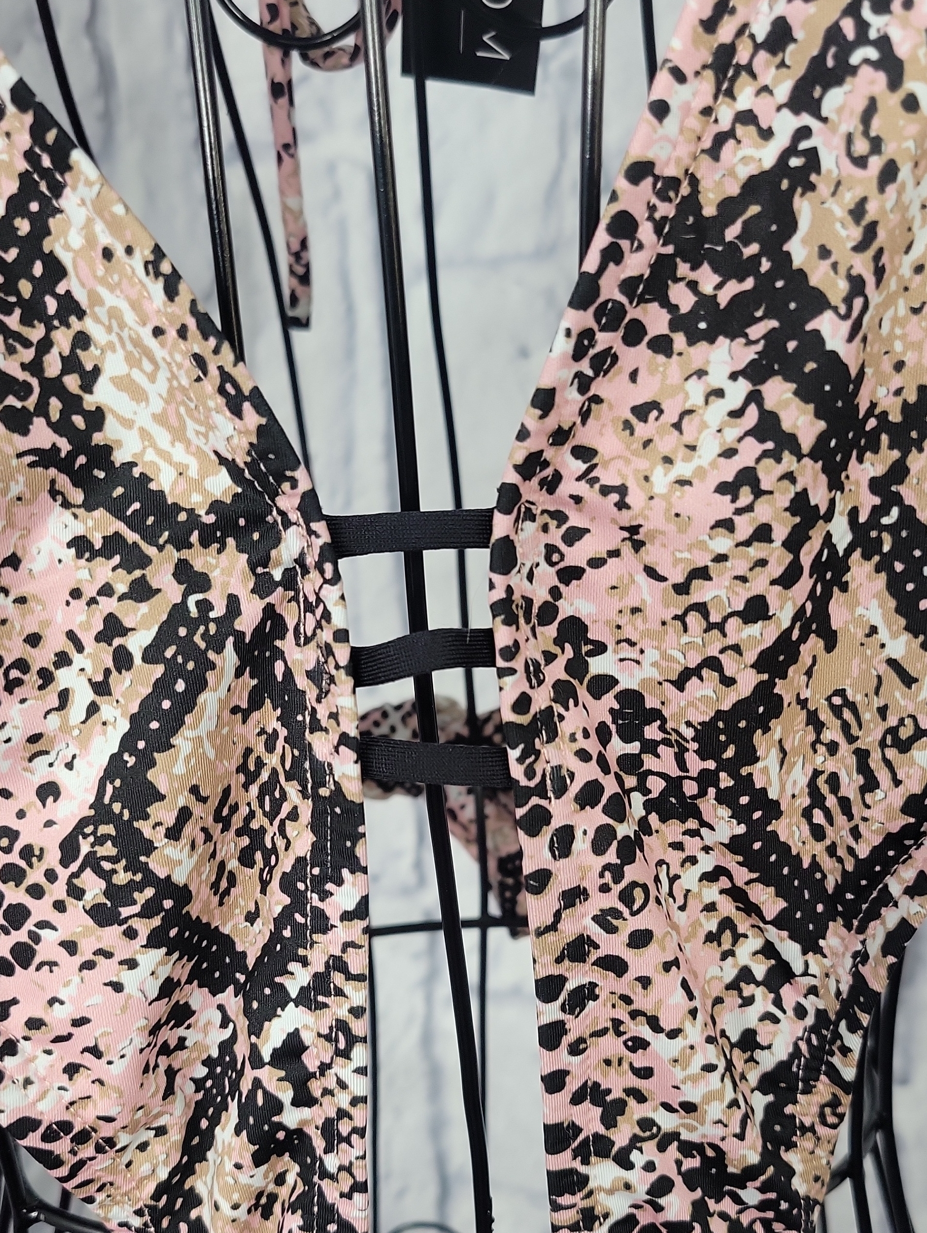 Yandy Snakeskin One-Piece Swimsuit Plunging Halter Cutout Monokini Large Nwt — image 5 of 7